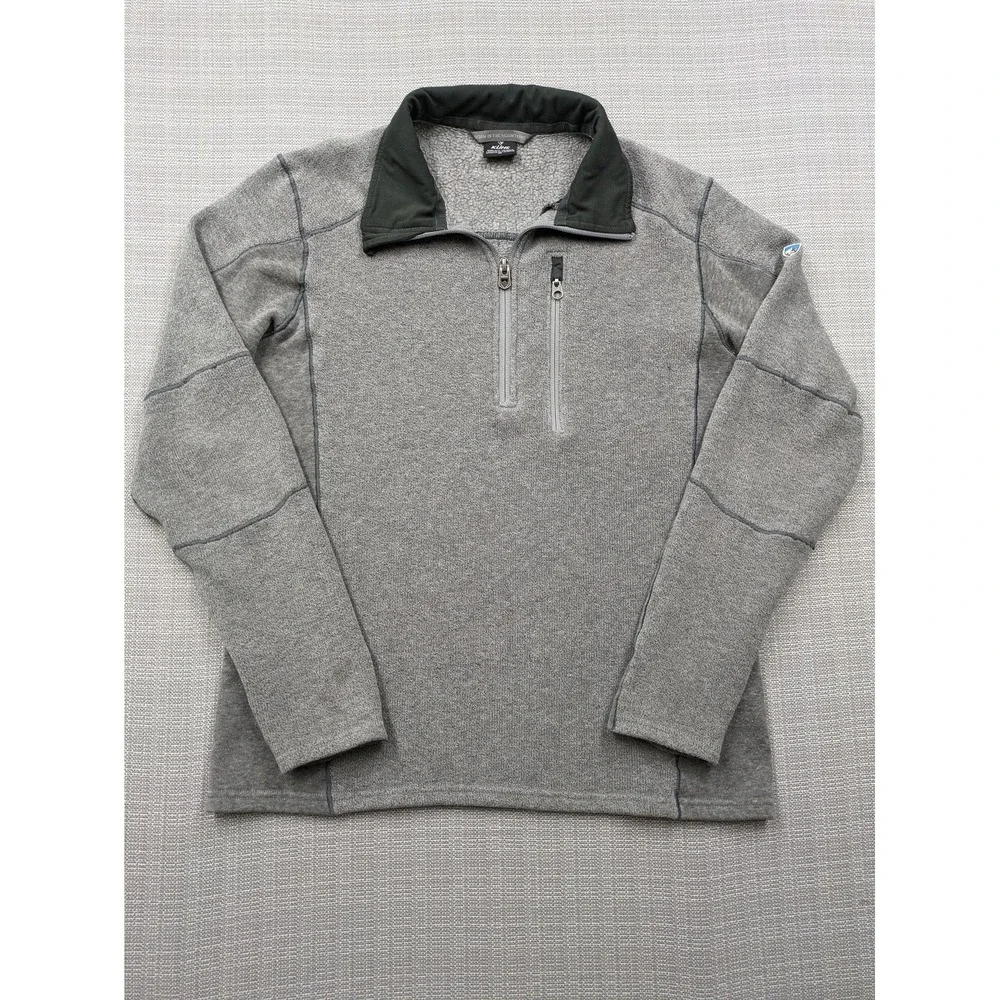 Kuhl Pullover Mens Medium Gray Fleece 1/4 Zip Hiking Thumbholes Pockets